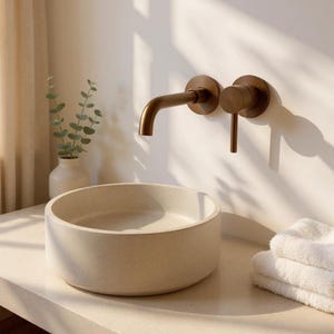 Robinet mural pour lavabo en or rose brossé | Mitigeur encastré en laiton | Contrôle de l&#39;eau chaude et froide