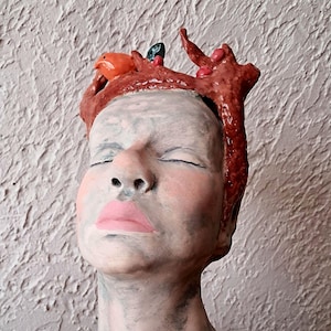 ceramic bust sculpt, women, forrest,nature sculpt