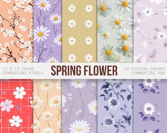 Spring Floral Patterns Digital Papers, Seamless Preppy Floral Patterns, Junk Journals, Scrapbooking Floral Pattern, Digital Download