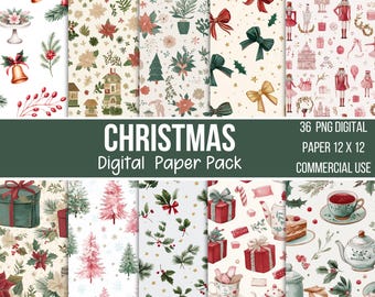 Watercolor Christmas Printable Patterns, Christmas Coquette Patterns, Festive Patterns, Digital Paper, Scrapbook Paper, Winter Patterns