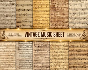 Vintage Music Digital Paper, Old Music Sheet Background Mixed Media Pages, Aged Musical Page Printable Ephemera, Scrapbooking Collage Sheet
