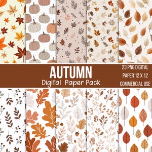 Fall Digital Papers, Autumn Seamless Printable Patterns, Pumpkin Floral Thanksgiving Backgrounds, Cute Leaves, Digital Download