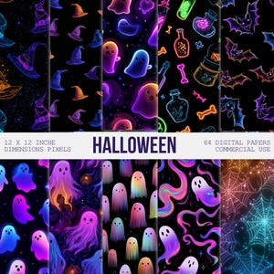 Cute Neon Halloween Digital Papers, Scrapbook Digital Paper, Halloween Themed Digital Paper, Seamless Repeat Printable Pattern