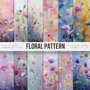 Aquarelle florale numérique, Usage commercial, Certaines sont transparentes, Floral numérique, Fond de fleurs aquarelle, Papier de scrapbooking