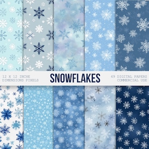 Snowflakes Seamless Patterns, Winter Digital Paper Set, Junk Journal, Winter Scrapbook Digital Papers, Seamless Snowflake Patterns