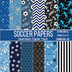 Soccer Themed Digital Papers,  Blue Football Themed Digital Paper, Seamless Commercial Use, Fun Art Sports Digital Papers, Digital Download