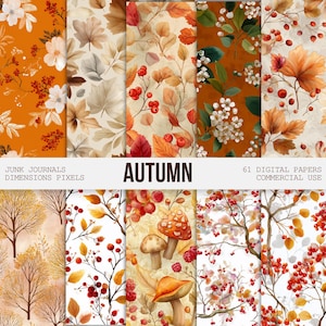 Herbst druckbares Papier, Herbst Blätter, Vintage Wald Hintergründe, Junk Journals, Kürbisse Scrapbook Muster, digitaler Download