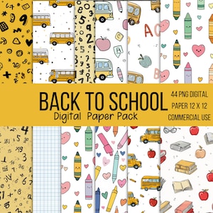 50+ Back To School Digital Papers, Seamless Repeat Printable Pattern, Classroom Background, Teacher Graphics, Education Patterns