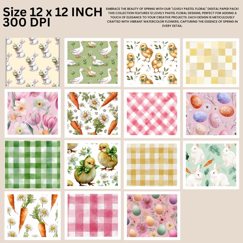 Watercolor Happy Easter Patterns, Easter Bunnies Digital Papers ...
