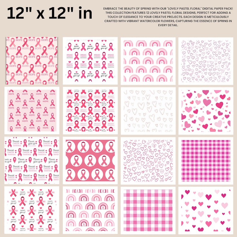 Breast Cancer Awareness Digital Papers, Pink Ribbon Seamless Digital ...