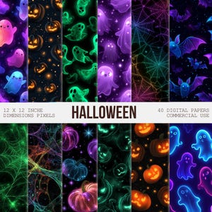 Halloween Glow Digital Paper, Scrapbook Digital Paper, Halloween Digital Paper, Seamless Repeat Printable Pattern, Jack-o-lanterns