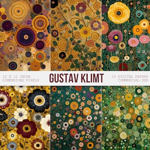 Gustav Klimt inspirierte Blumen Musterdesign, Blumen Klimt Digital Papier, Klimt Blumenmuster, kommerzielle Nutzung, digitaler Download