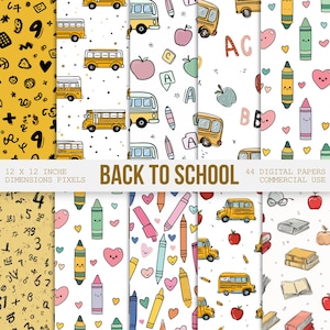 50+ digitale Schulpapiere, nahtlose, druckbare Muster, Klassenzimmer-Hintergrund, Lehrer-Grafik, Bildungsmuster