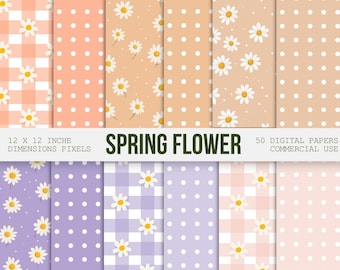 Cute Spring Flower Digital Papers, Daisy Floral Seamless Pattern, Pastel Baby Papers, Pastel Flowers For Commercial use, Digital Download