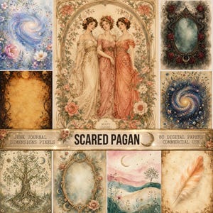 Heiliges Pagan Junk Journal Seiten, Mystic Moon druckbare Seiten, Himmlische Collage Sheet, digitaler Download