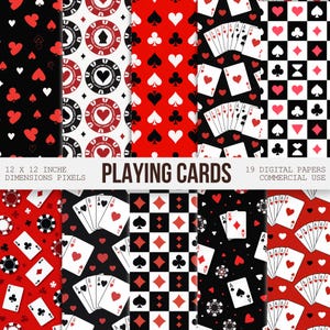 Seamless Playing Cards Digital Papers, Suits Casino Poker Chips Digital Printable Papers, Commercial Use, Digital Download