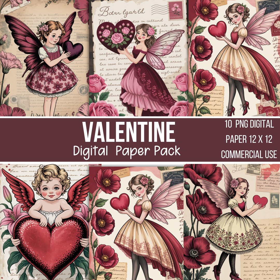 10 Valentine Junk Journal Pages, Vintage Romance Digital Paper ...
