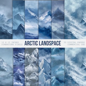 Papel sin costuras con paisajes árticos, papel para álbumes de recortes, textura repetida y elegante, paquete de papel para diario basura, uso comercial, descarga digital
