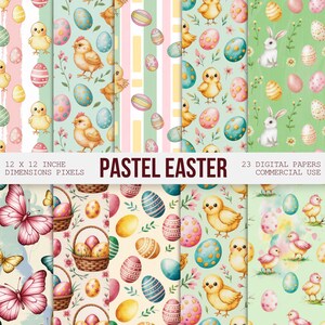 Pastel Easter Seamless Patterns, Watercolor Easter Backgrounds, Spring Easter Patterns, Commercial use, Scrapbooking Paper, Digital Download