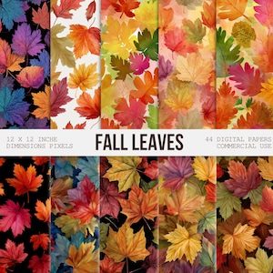 Seamless Fall Leaves Pattern, Watercolor Autumn Leaves Background, Scrapbook Digital Paper, Commercial Use, Autumn Season, Digital Download