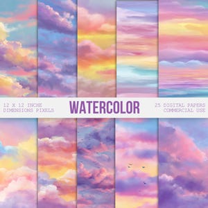 Aquarell Sonnenuntergang Papiere, helle Pastell digitale Hintergründe für Scrapbooking & Handwerk, Junk Journals, kommerzielle Nutzung, digitaler Download
