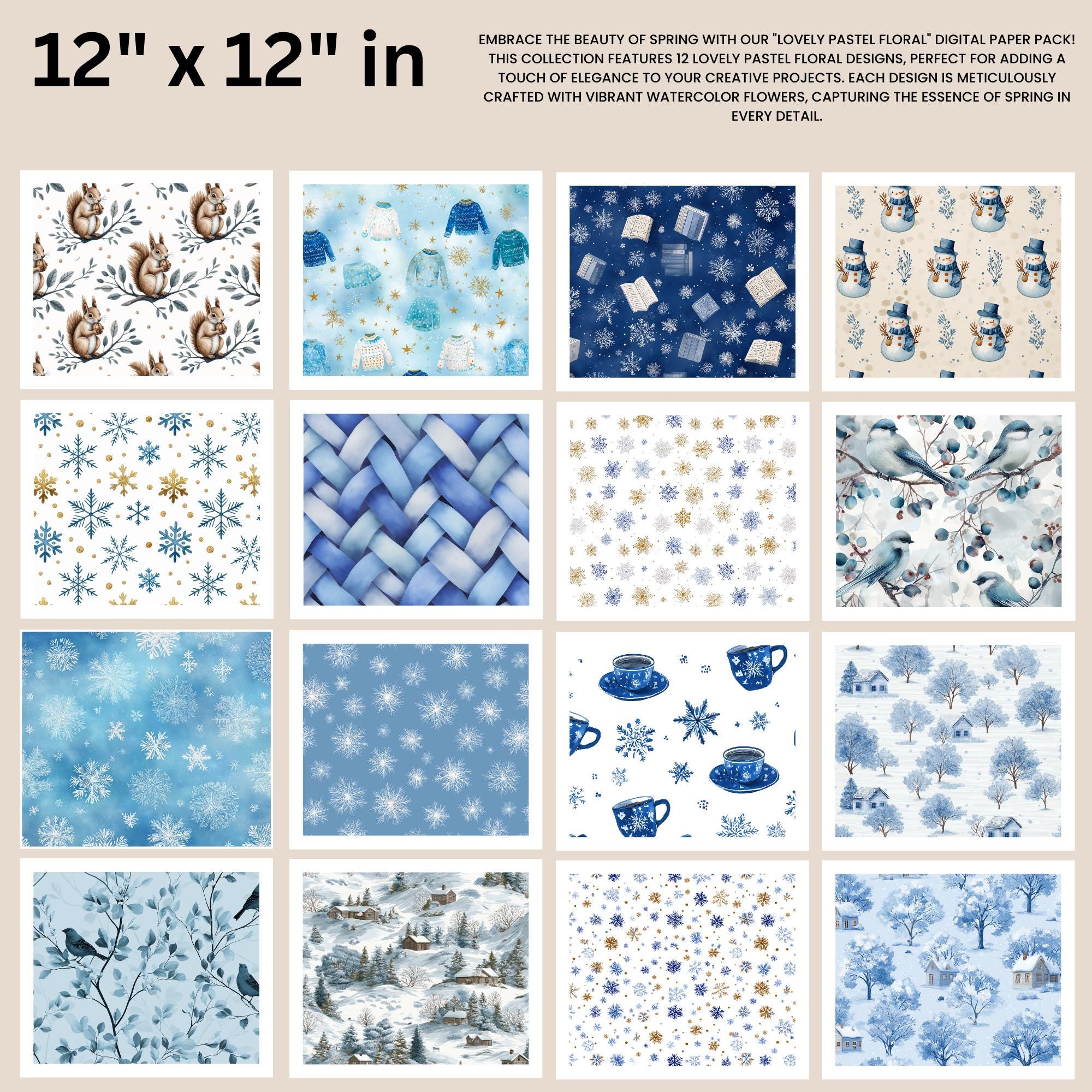 Snow Bottom Paper Snowy Day Seamless Digital Paper, Snowflakes Digital Papers, Woodland ...