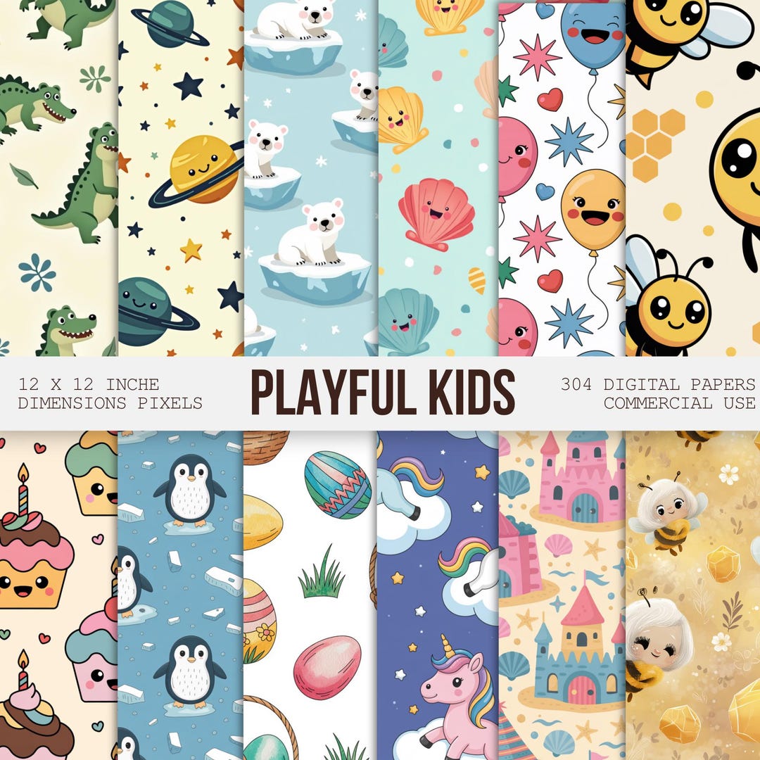 300+ Playful Kids Patterns Bundle, Kids Background, Cute Digital Papers ...