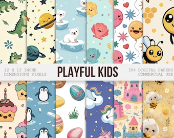 300+ Playful Kids Patterns Bundle, Kids Background, Cute Digital Papers, Repeating Pattern Print, Commercial Use