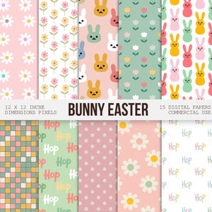 Hase Ostern Frühling digitale Papiere, nahtloses Rapportmuster, ein Hase liebt dich, bedruckbares digitales Papier, Junk Journals, digitaler Download