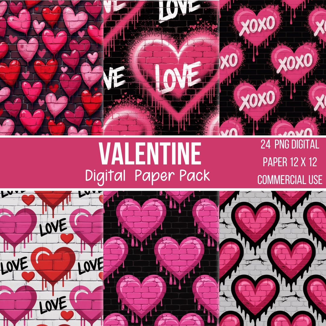 Valentine's Day Digital Paper, Graffiti Heart Backgrounds, Spray Paint ...
