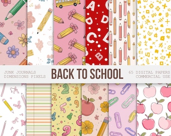 50+ Back To School Digital Papers, Seamless Printable Pattern, Classroom Background, Teacher Graphics, Education Patterns, Digital Download