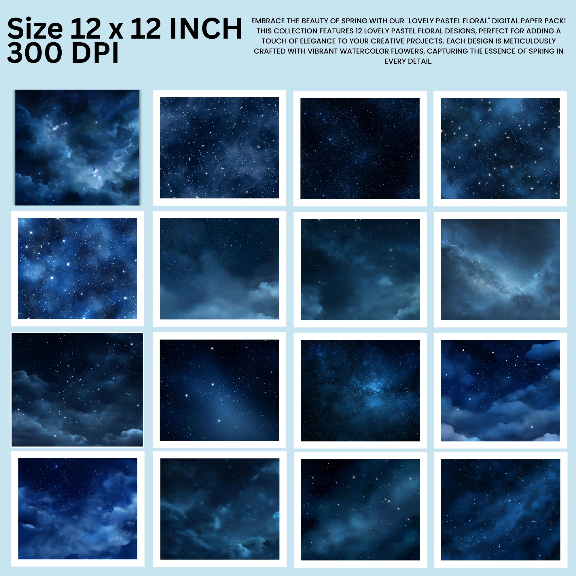 Starry Night Digital Papers, Night Sky Texture, Galaxy Scrapbooking ...