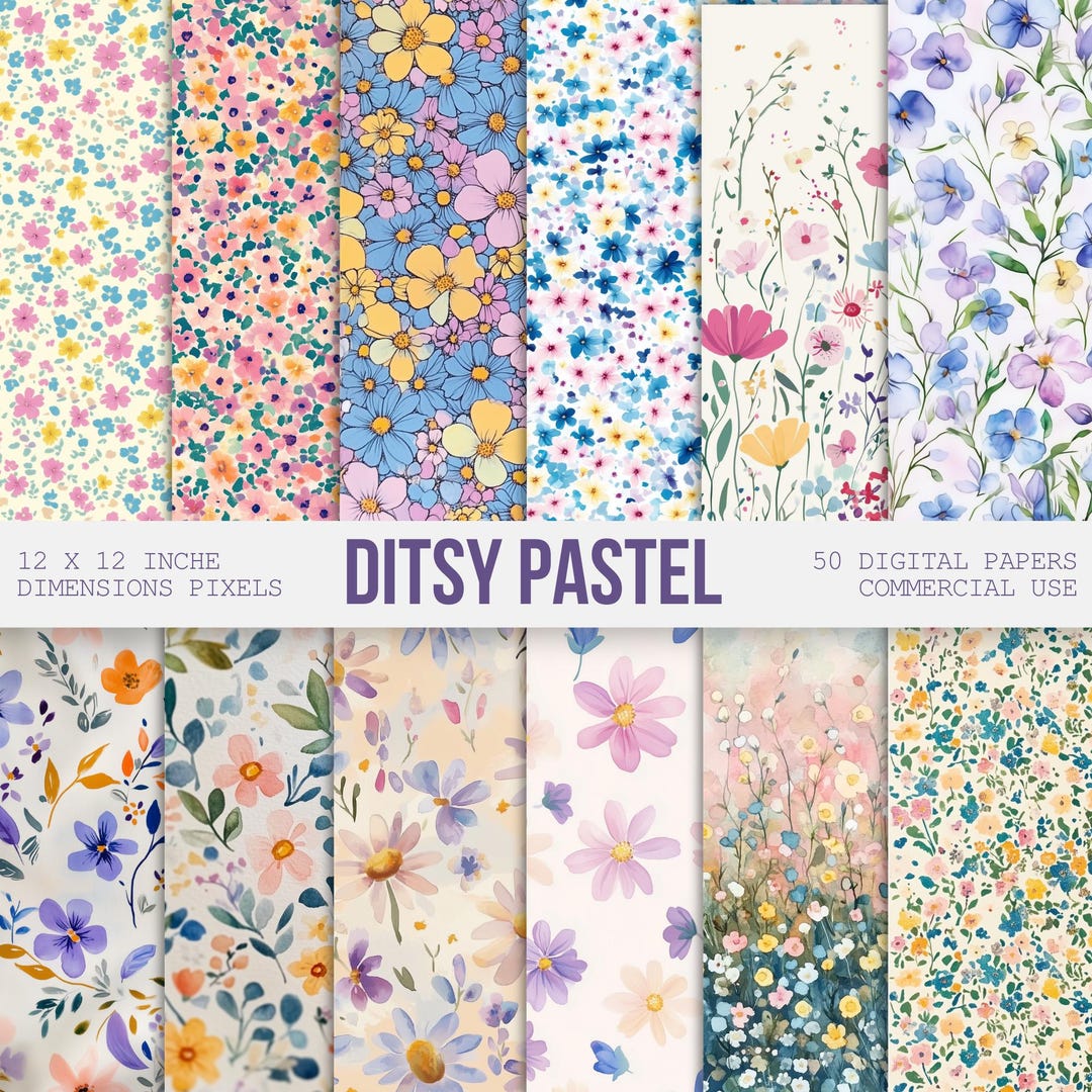 Ditsy Floral Patterns Digital Paper, Seamless Preppy Floral Pattern ...