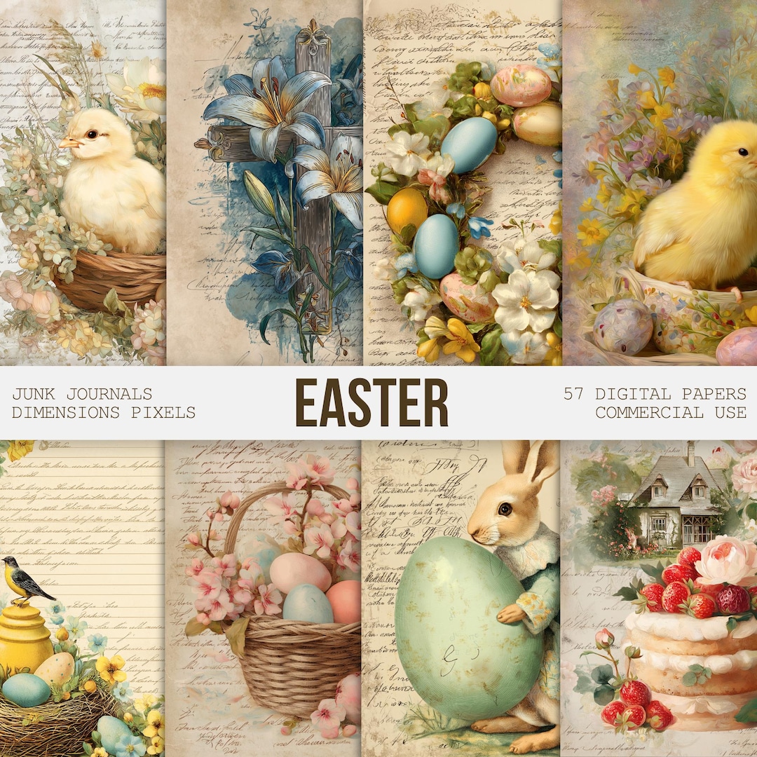 Shabby Chic Easter Junk Journal Papers, Spring Ephemera Printable Pages ...