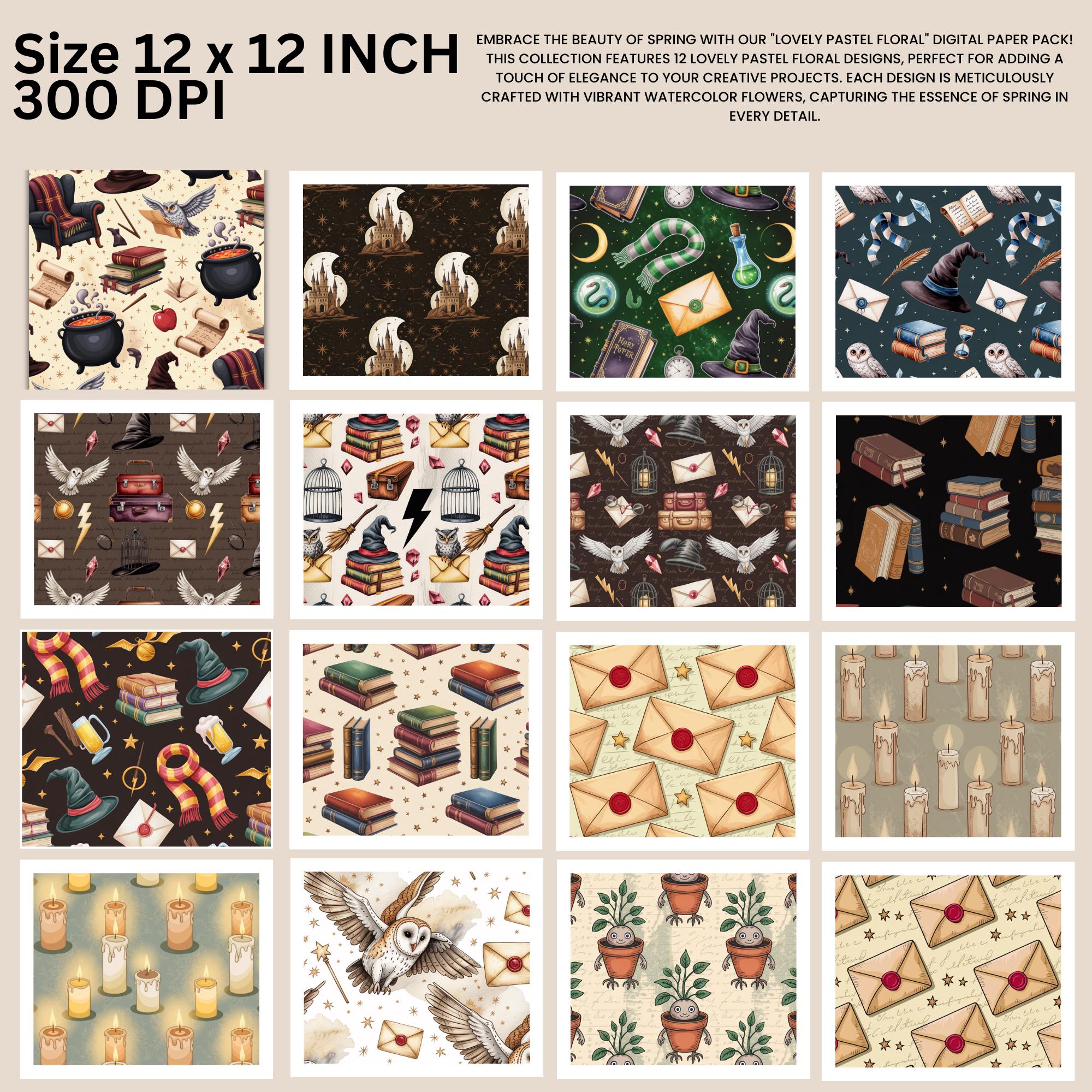 Wizard School Digital Paper Pack, Magic Scrapbook Patterns (digital ...