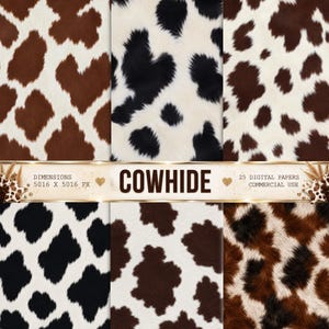 Realistic Cowhide Seamless Digital Paper, Rustic Cow Print Background (25 Papers)