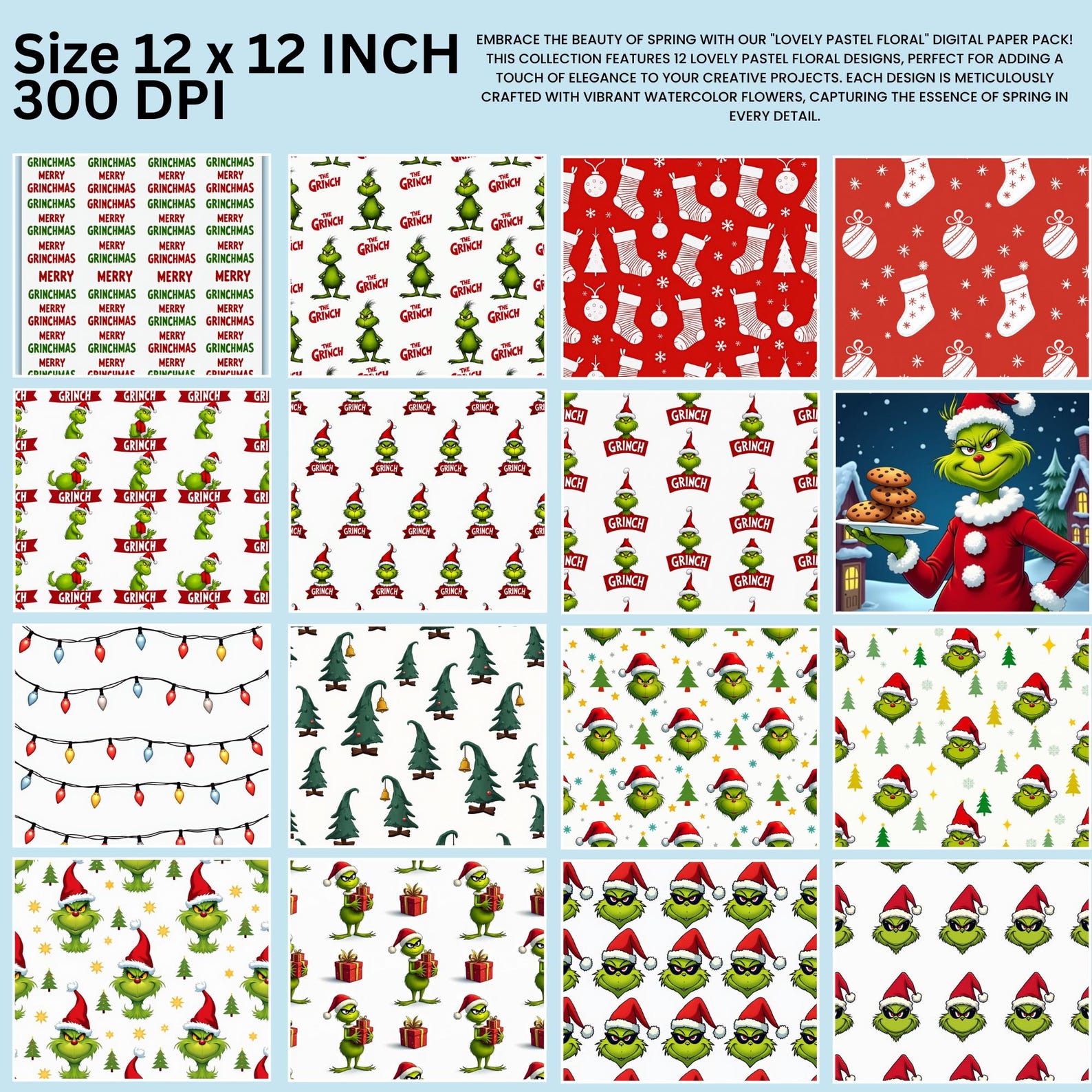 Grinch Note Paper 500+ Christmas Digital Papers, Grinch Christmas Patterns, Christmas ...