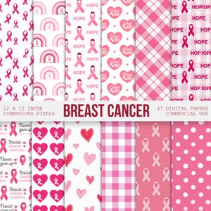 乳がん啓発デジタルペーパー、ピンクのリボンのシームレスなデジタルパターン、ポスター、招待状、ステッカー、デジタルダウンロード