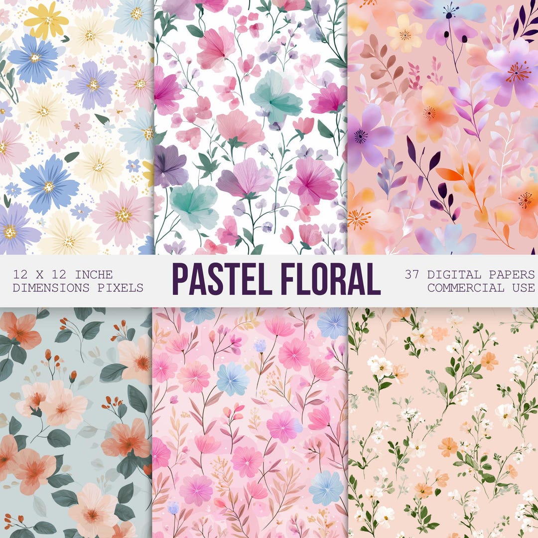 Pastel Floral Digital Paper Pack, Spring Flower Pattern, Scrapbooking ...