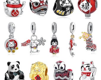 925 Sterling Silver Charms Bead Japanese Doll Fortune Cat Charm Fit European‑Style Bracelet Bangles DIY Jewelry Gift BUY 3GET 55% OFF
