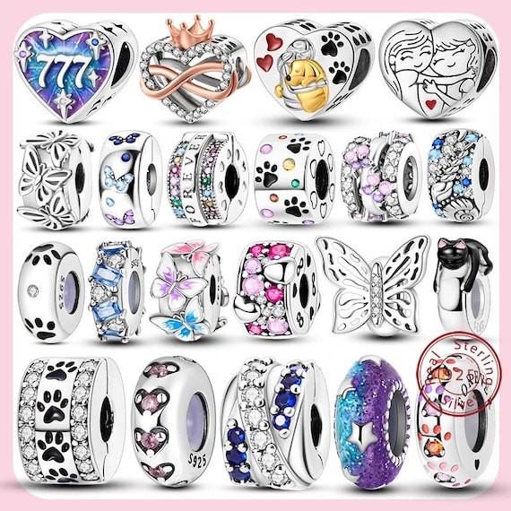 925 Silver Charm Clips Band of Hearts Crown Fit Charm Bracelet DIY Fine Women Jewelry European-Style Clear Sparkling Clip&Heart Charm Beads