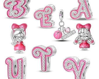 Pink Letter Charms Set – Alphabet Initial Beads, Girl Pendant,Dangle – DIY Jewelry Making, Bracelet & Necklace Charms, Gift for Her