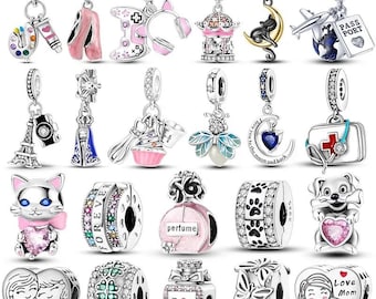 925 Sterling Silver Dangle Charms | Hobbies, Cat Dog Love Mom Beads, Travel, Perfume, Gaming | Best Gift For Her | BUY 3 GET 55% OFF