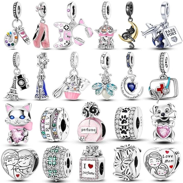 925 Sterling Silver Dangle Charms | Hobbies, Cat Dog Love Mom Beads, Travel, Perfume, Gaming | Best Gift For Her | BUY 3 GET 55% OFF