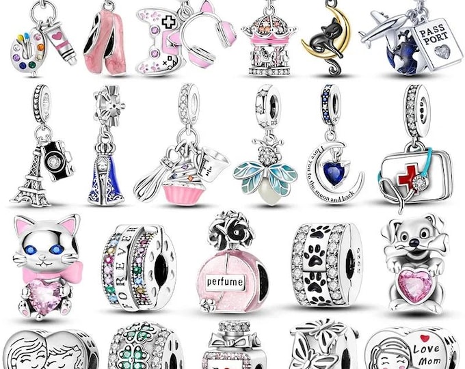 925 Sterling Silver Dangle Charms | Hobbies, Cat Dog Love Mom Beads, Travel, Perfume, Gaming | Best Gift For Her | BUY 3 GET 55% OFF