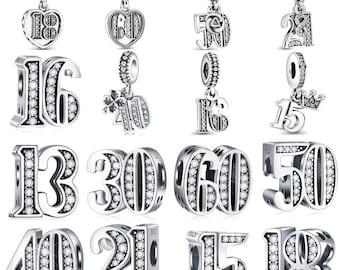 Silver Charm Beads for Bracelets, Zodiac Letter Number Family Love Charms, Crystal Spacer Beads, DIY Jewelry Making Gift for Mom Daughter