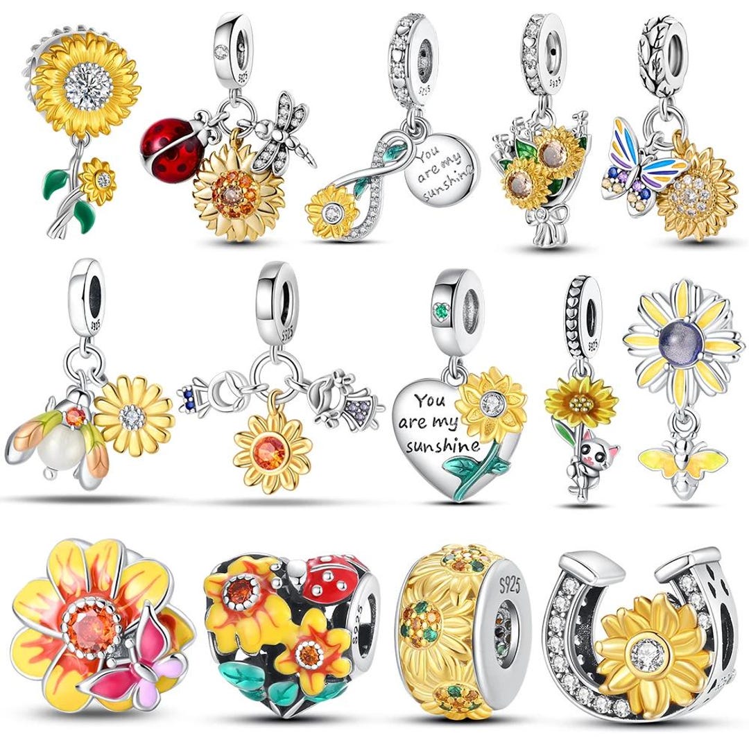 925 Sterling Silver Dangle Charms | Sunflower Charms for Bracelets ...