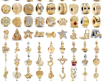 Gold Safety Chain Sparkling Clip Daisy Castle Charm Beads,Gold Heart Charms Fit European 925 Silver Bracelet DIY Jewelry Gift for Her