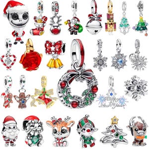 4-Pack Sterling Silver & Glass Christmas Beads - Reindeer, Snowman, Snowflake For Charm Bracelets - View #6