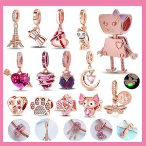 2025 New Rose Gold-Plated Charm Beads – Bow, Double Heart, Split Dangle – For DIY Jewelry & European-Style Bracelets | Gift for Her